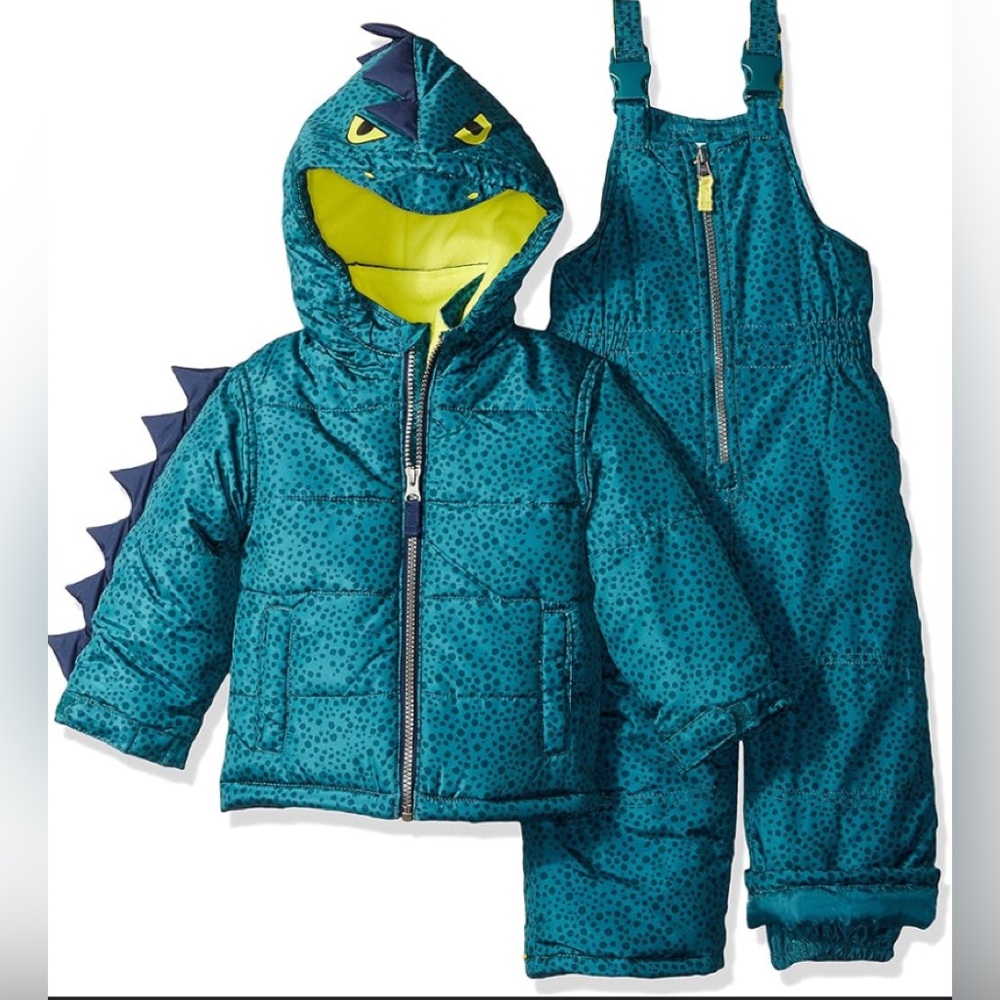 Carter's Infant Baby Boy’s Character 2pc Snowsuit In Green Dinosaur Sz 12mo